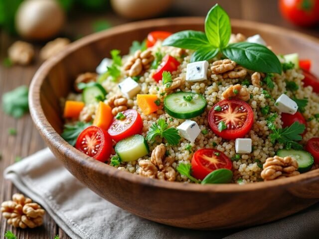Salade de quinoa, noix et roquefort