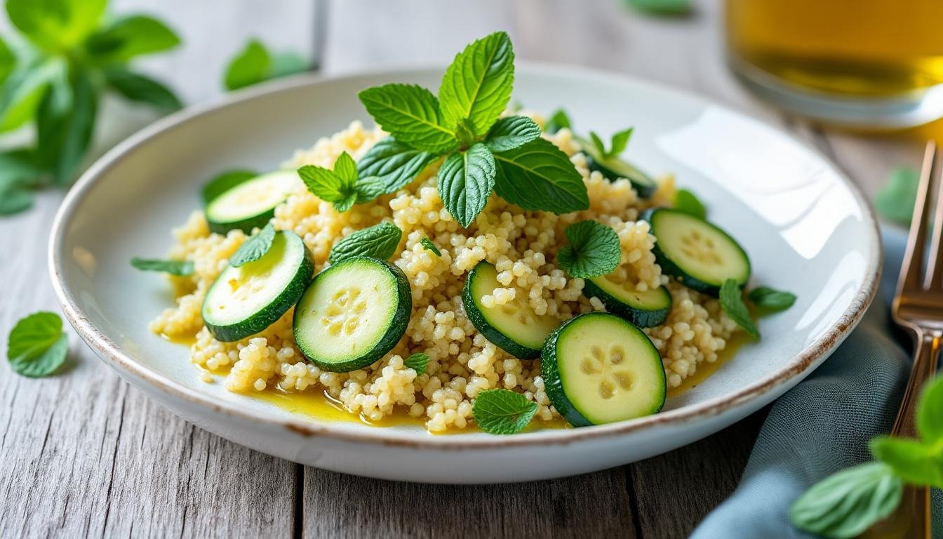 découvrez une salade de semoule fraîche, sublimée par des courgettes croquantes et rehaussée de menthe parfumée. idéale pour un repas léger, cette recette estivale vous apporte fraîcheur et gourmandise en quelques minutes.