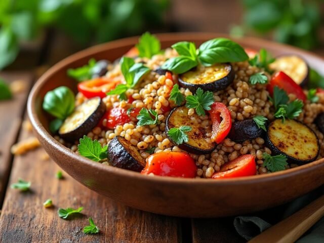 Salade d’épeautre et légumes rôtis