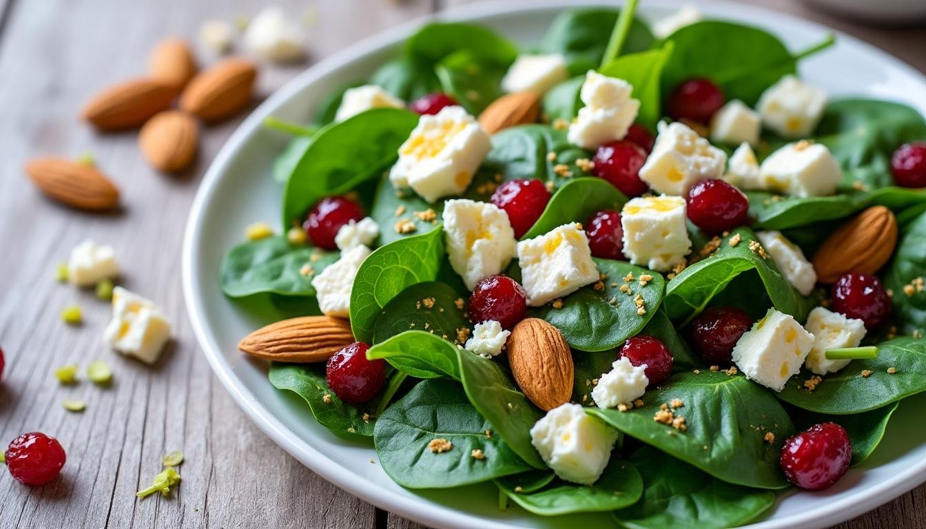 découvrez notre recette fraîche et savoureuse de salade d’épinards, chèvre et baies de goji : un mélange plein de couleurs et de bienfaits pour une entrée légère et gourmande.