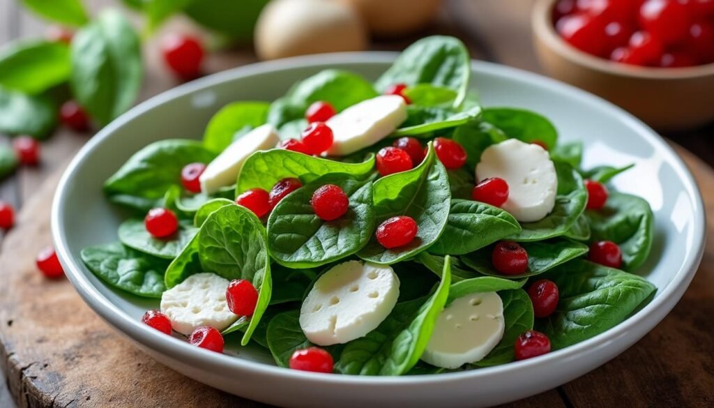 découvrez notre recette fraîche et équilibrée de salade d’épinards, agrémentée de fromage de chèvre crémeux et de baies de goji sucrées. une alliance parfaite pour un repas sain, savoureux et riche en vitamines !