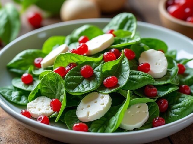Salade d’épinards, chèvre et baies de goji