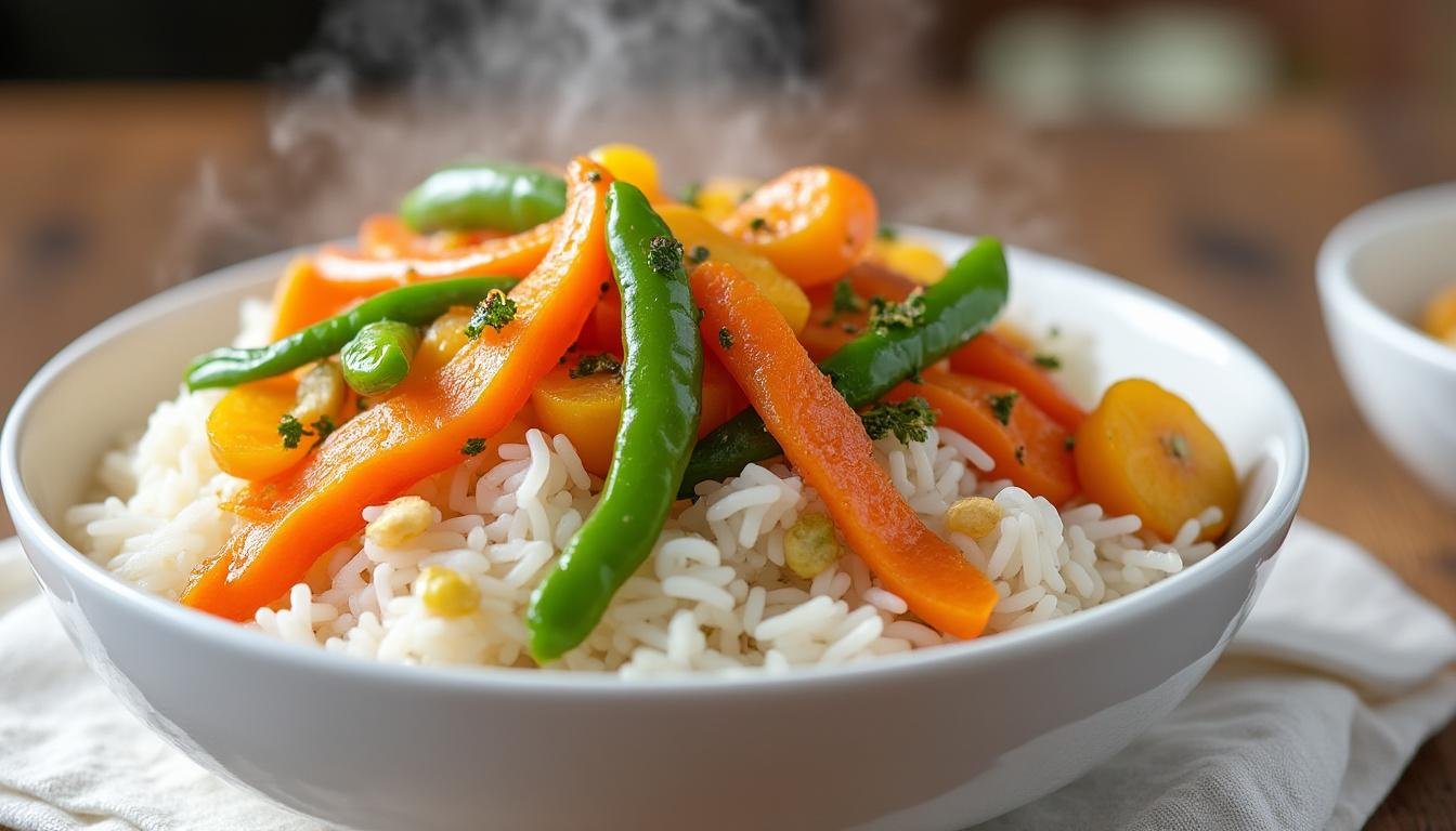 découvrez notre recette savoureuse de sauté de riz à la noix de coco, agrémenté de légumes croquants pour un plat exotique, sain et plein de saveurs. idéal pour un repas rapide et équilibré !