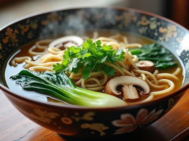 Soupe de nouilles au miso et champignons shiitake