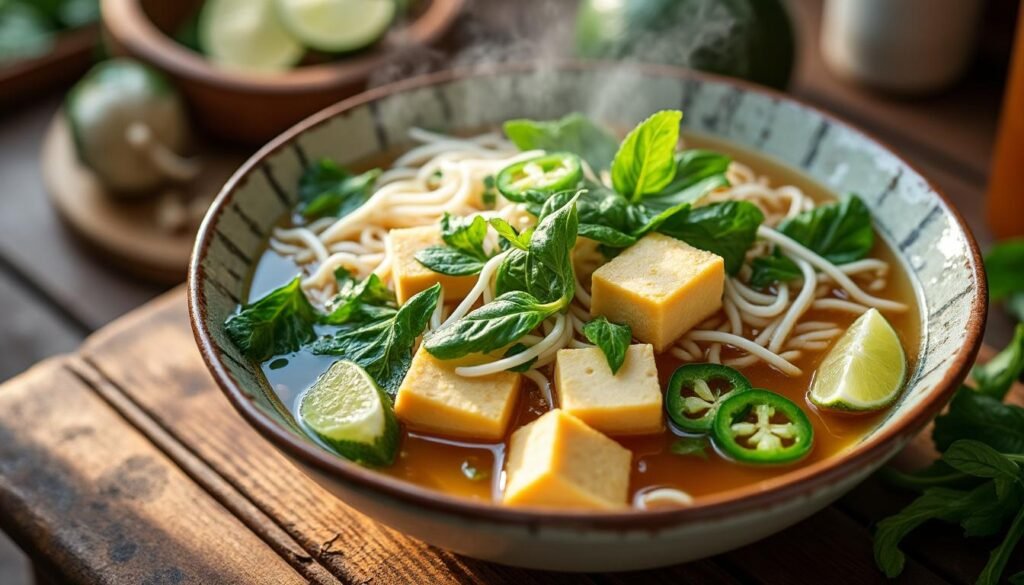 découvrez notre recette de soupe pho végétarienne au tofu, un plat sain et savoureux aux saveurs vietnamiennes, facile à préparer et parfait pour un repas léger et réconfortant.