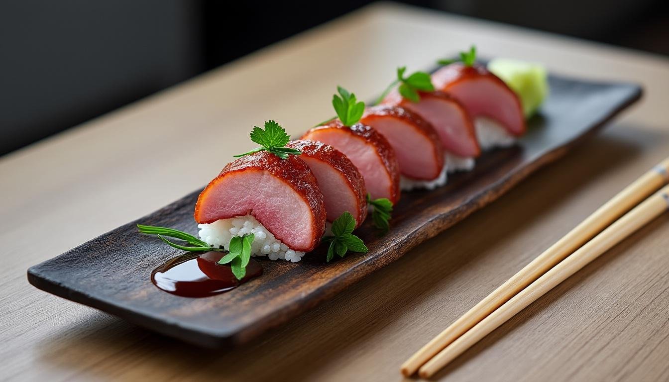 découvrez l'alliance audacieuse du sushi traditionnel et du magret de canard, une fusion franco-japonaise innovante qui séduira vos papilles. plongez dans une expérience culinaire unique avec des saveurs délicates et surprenantes!