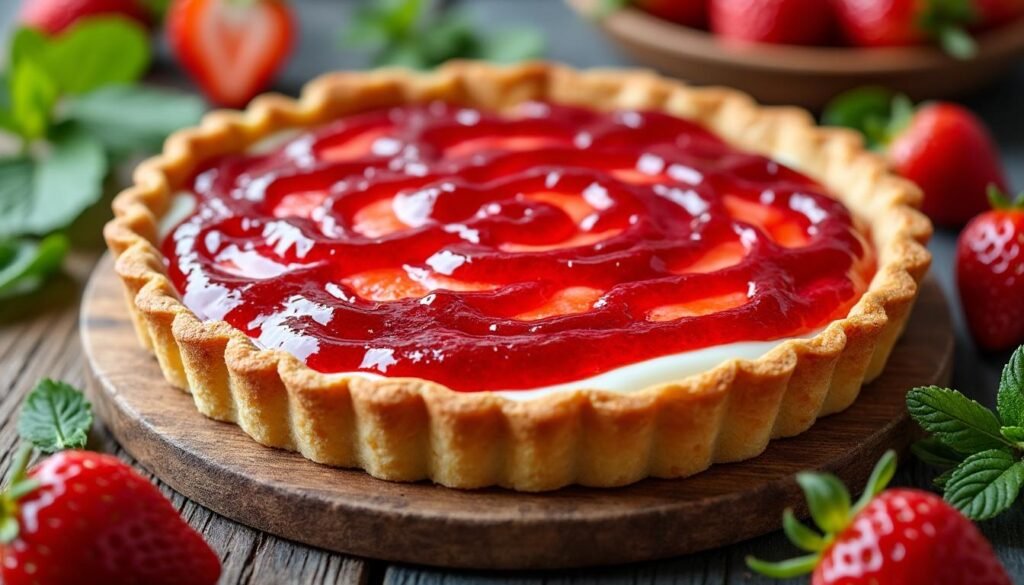 découvrez la délicieuse tarte au yaourt agrémentée d'une savoureuse confiture de fraises. une recette fraîche et gourmande, idéale pour les amateurs de desserts fruités, alliant la légèreté du yaourt à la douceur des fraises. parfaite pour une pause sucrée ou un dessert convivial !