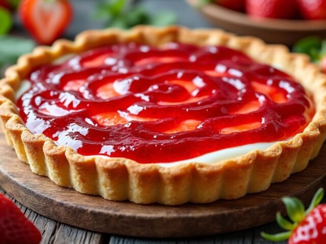 Tarte au yaourt et confiture de fraises
