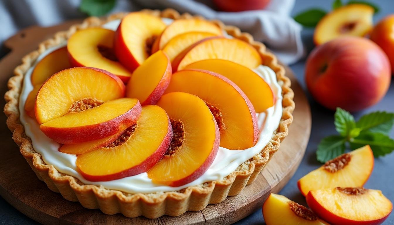 découvrez notre délicieuse tarte aux nectarines et vanille, un dessert fruité et gourmand qui allie la douceur des nectarines juteuses à l'arÎme délicat de la vanille. parfaite pour égayer vos repas d'été ou toute autre occasion, cette tarte est un véritable régal pour les papilles.