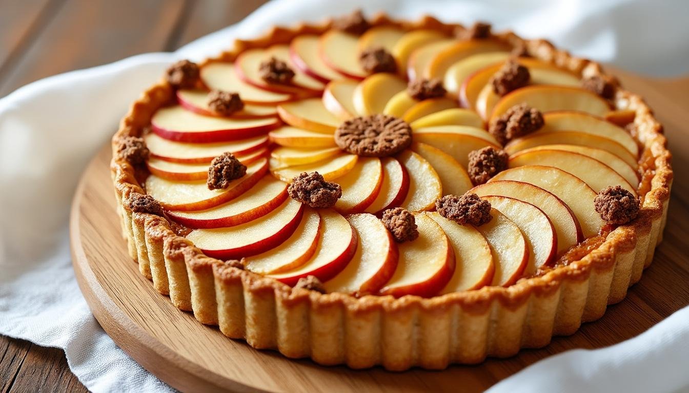 découvrez notre délicieuse tarte aux pommes et spéculoos, une alliance parfaite de la douceur des pommes fondantes et du croustillant épicé des spéculoos. un dessert réconfortant qui ravira vos papilles et émerveillera vos convives à chaque bouchée.