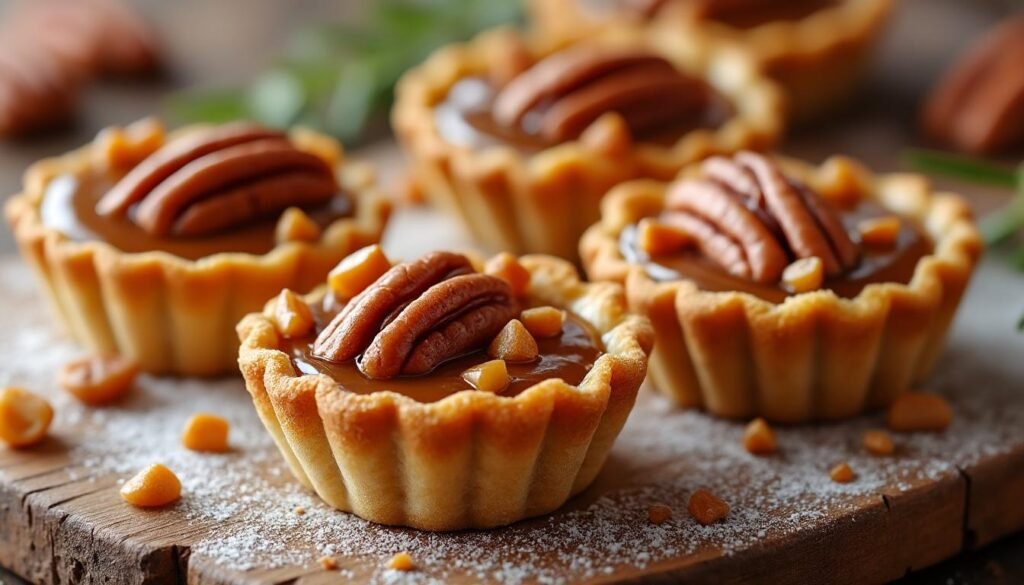 découvrez ces délicieuses tartelettes au caramel et noix de pécan, une combinaison parfaite de douceur et de croquant qui ravira vos papilles. idéales pour un dessert gourmand ou un goûter savoureux, ces petites douceurs sont faciles à réaliser et vont séduire tous les amateurs de sucré. offrez-vous un moment de gourmandise avec cette recette incontournable.