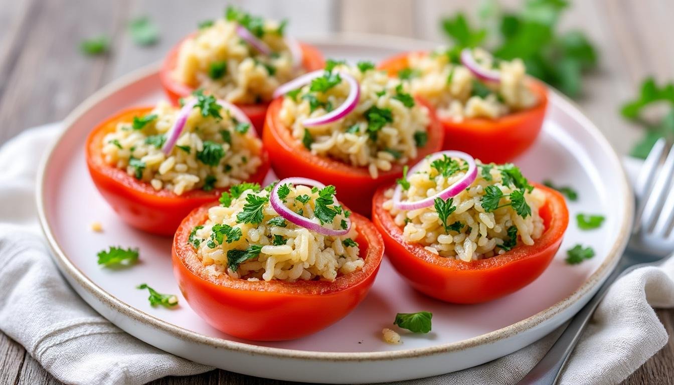 découvrez notre délicieuse recette de tomates farcies au riz et aux herbes, un plat savoureux et coloré qui ravira vos papilles. parfait pour un dîner convivial, cette préparation allie fraîcheur et authenticité.