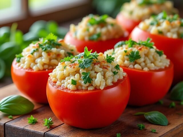 Tomates farcies au riz et aux herbes