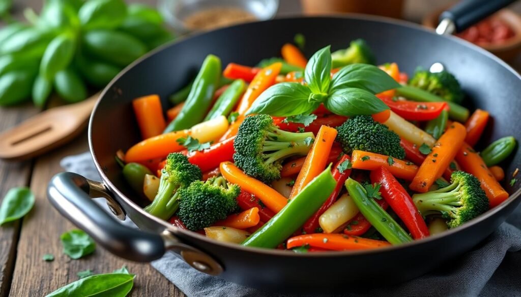 découvrez notre délicieuse recette de wok de légumes au basilic thaï : un plat sain, rapide et parfumé, parfait pour un repas équilibré et plein de saveurs asiatiques.