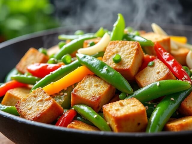 Wok de tofu et pois gourmands au gingembre