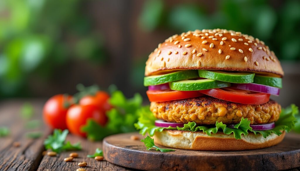 découvrez notre burger végétarien savoureux, garni de pois chiches fondants et d’avocat crémeux. une recette saine et gourmande, idéale pour un repas équilibré et plein de saveurs !