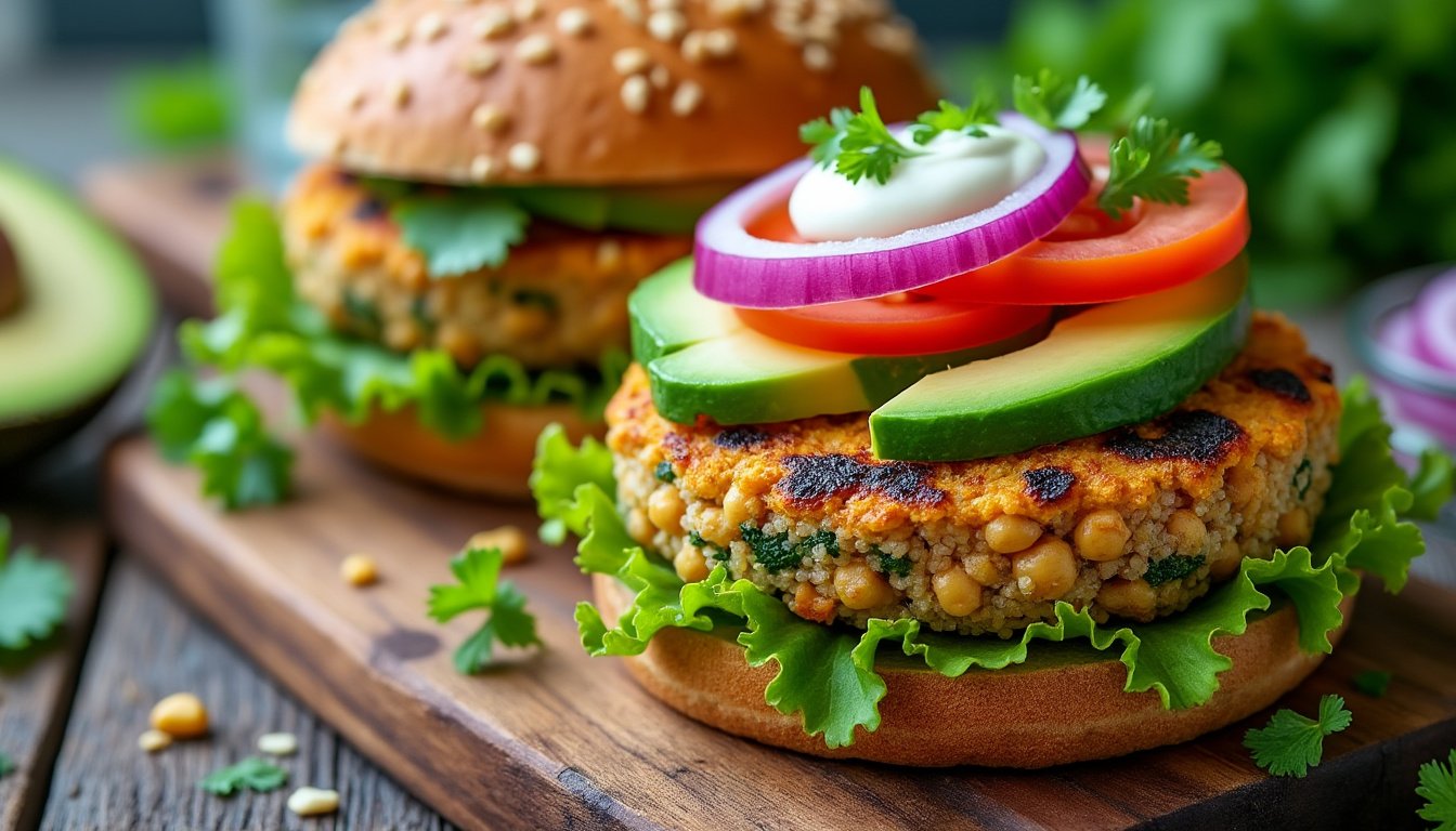 découvrez notre recette savoureuse de burger végétarien aux pois chiches et avocat : une alternative saine, gourmande et riche en protéines, parfaite pour un repas équilibré et plein de saveurs !