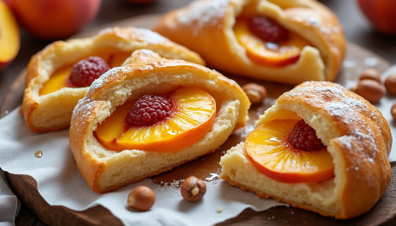 découvrez notre recette gourmande de chaussons aux pêches et noisettes : une pâte croustillante garnie de fruits juteux et de noisettes croquantes, parfaite pour un dessert ou un goûter savoureux.