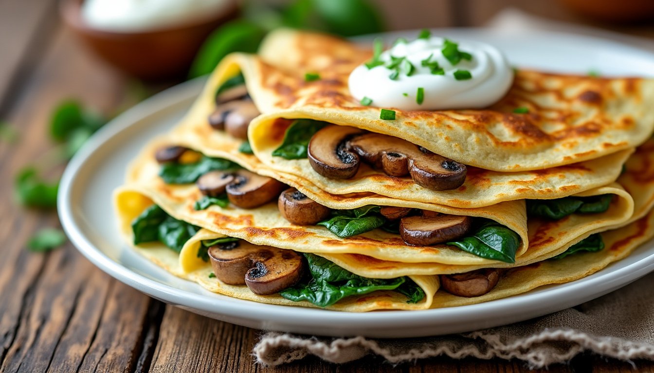 découvrez notre délicieuse recette de crêpes salées farcies aux champignons et épinards : une idée gourmande, facile à réaliser et idéale pour un repas savoureux et équilibré.