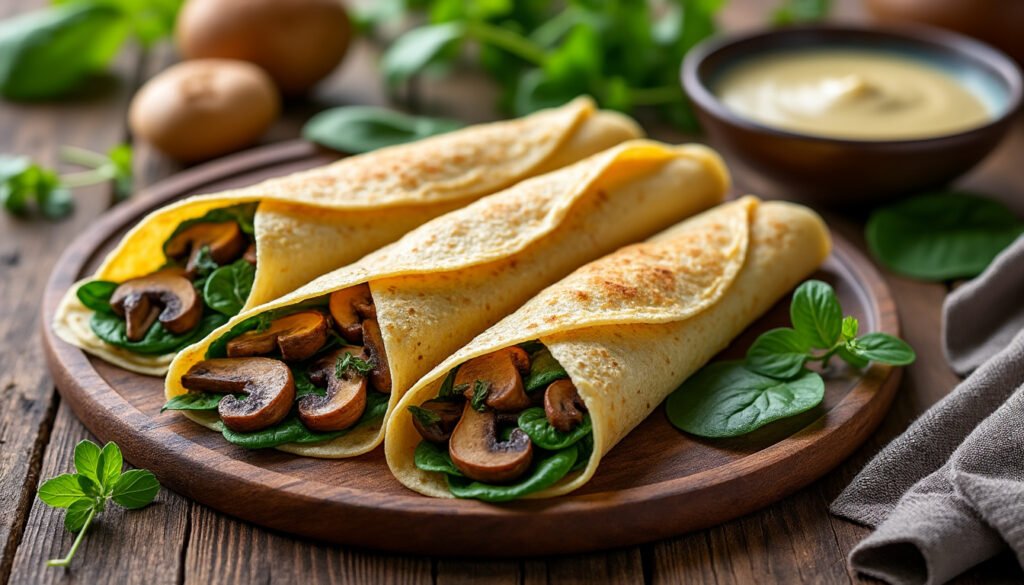 savourez nos délicieuses crêpes salées farcies aux champignons et épinards, une recette gourmande et facile pour un repas sain et équilibré. parfaites pour régaler toute la famille !