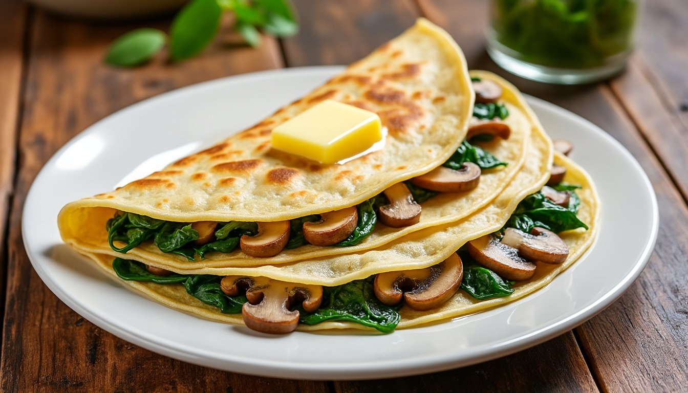 découvrez notre délicieuse recette de crêpes salées garnies de champignons et d'épinards, idéale pour un repas léger, savoureux et plein de fraîcheur. facile à réaliser, parfaite pour ravir toute la famille !