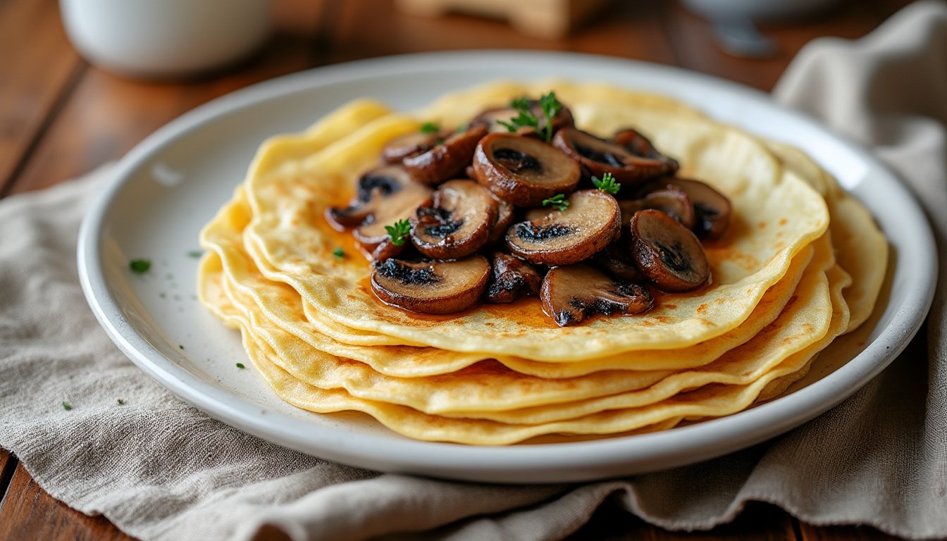 découvrez notre recette gourmande de crêpes salées farcies aux champignons et épinards, un plat savoureux et facile à préparer, idéal pour un repas équilibré et plein de saveurs.