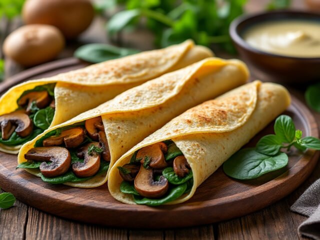 Crêpes salées farcies aux champignons et épinards