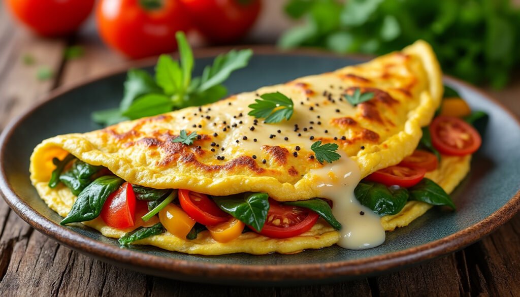 découvrez notre délicieuse recette d'omelette aux légumes et fromage fondu, idéale pour un repas rapide, sain et savoureux. facile à préparer, pleine de goût et riche en couleurs !
