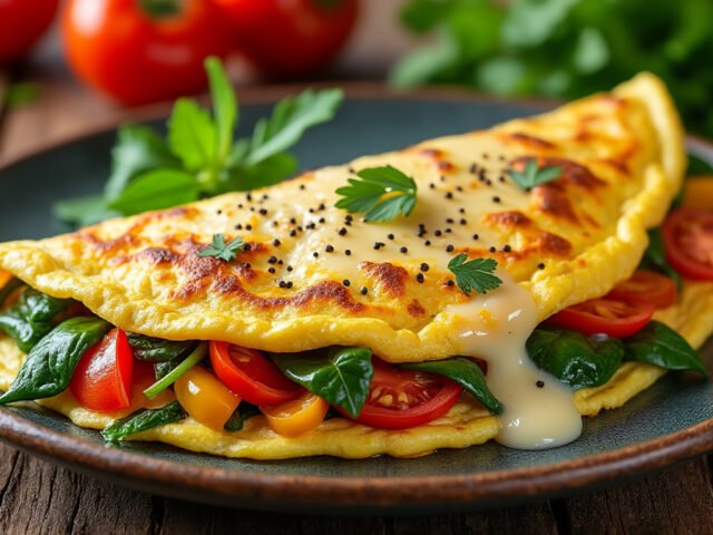 Omelette aux légumes et fromage fondu
