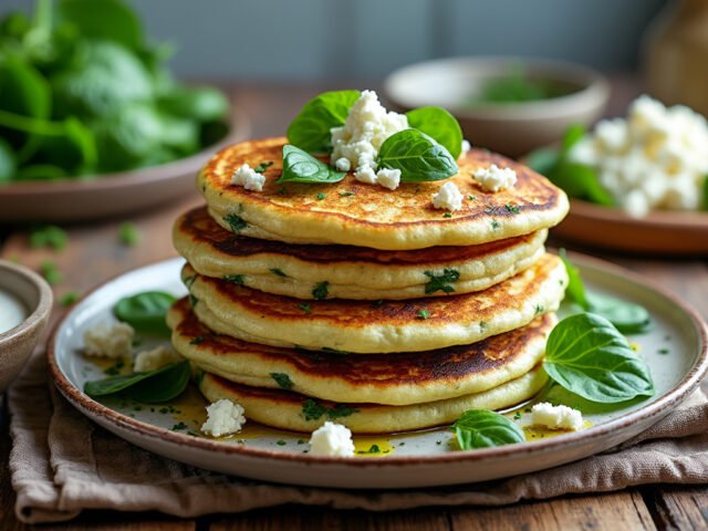 Pancakes salés aux épinards et feta
