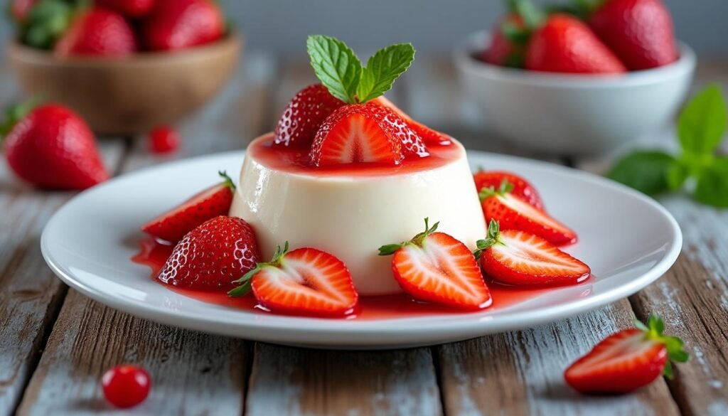 découvrez notre recette gourmande de panna cotta au lait d’amande, accompagnée de fraises fraîches. un dessert léger, crémeux et sans produits laitiers, idéal pour séduire vos invités !