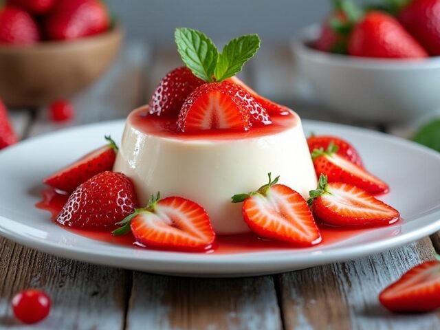 Panna cotta au lait d’amande et fraises