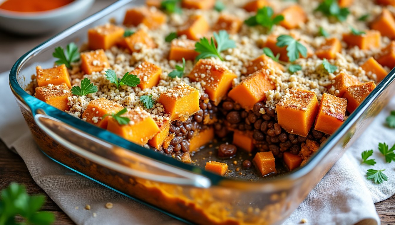 découvrez notre recette savoureuse de parmentier de lentilles et patates douces, un plat végétarien équilibré, riche en saveurs et parfait pour un repas sain et réconfortant.