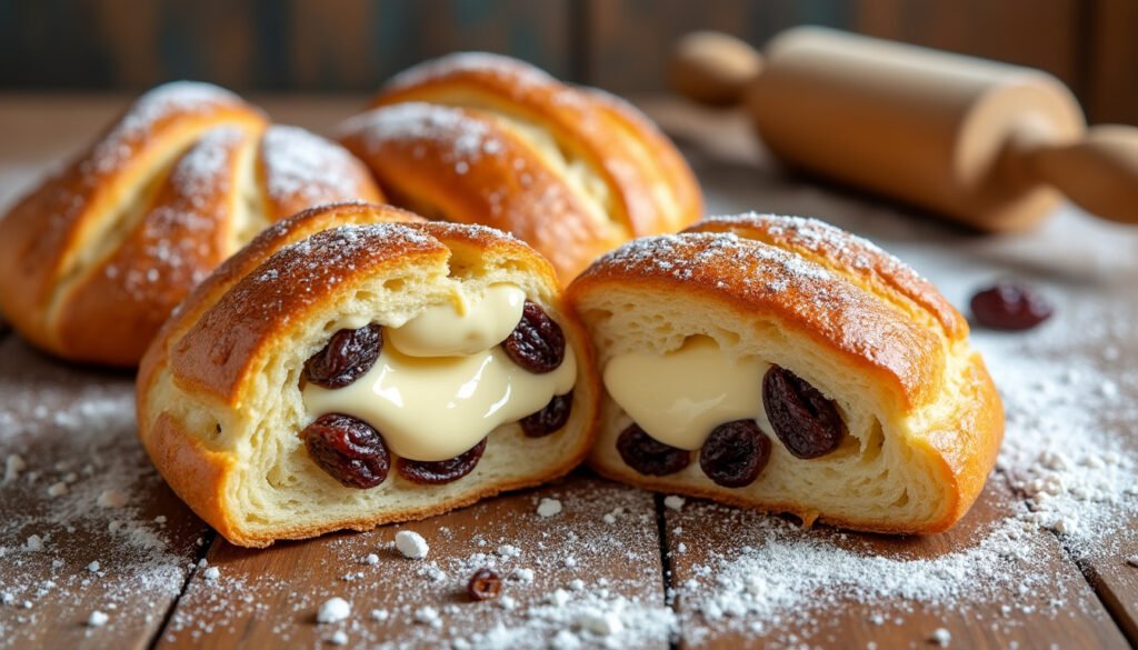 découvrez notre recette gourmande de petits pains aux raisins et crème pâtissière : une viennoiserie moelleuse, garnie de raisins juteux et d’une crème onctueuse, idéale pour le petit-déjeuner ou le goûter.