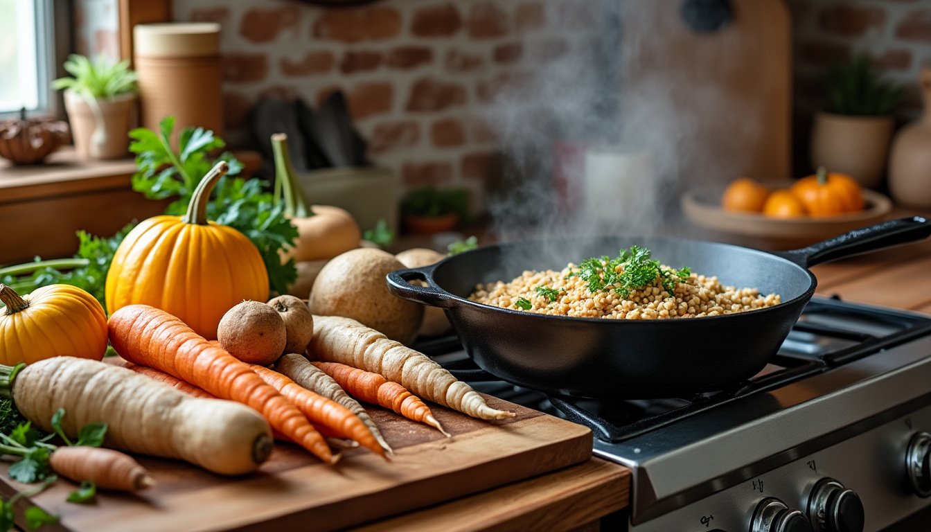 découvrez notre savoureuse poêlée de sarrasin aux légumes d’automne, une recette saine, gourmande et facile à préparer pour réchauffer vos repas de saison.