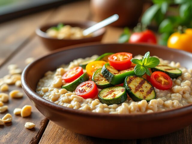 Porridge salé à l’avoine et légumes grillés
