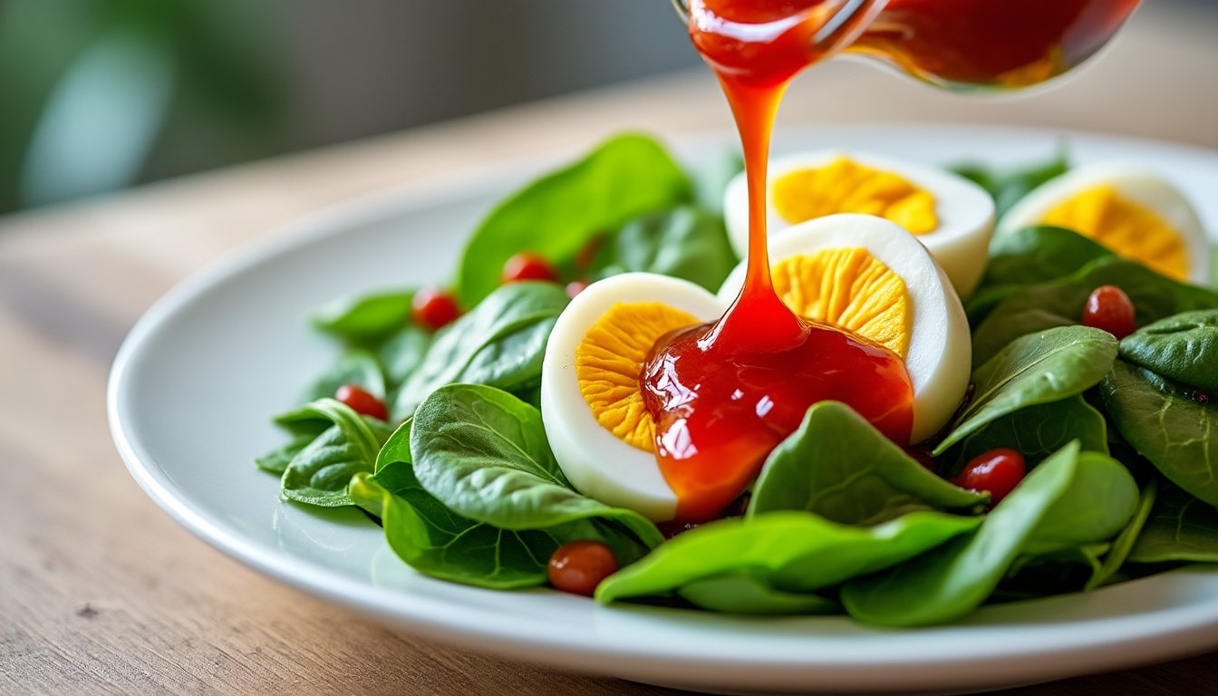 savourez une salade fraîche et équilibrée à base de pois chiches, épinards et œufs pochés. une recette facile, nutritive et idéale pour un déjeuner sain ou un dîner léger.