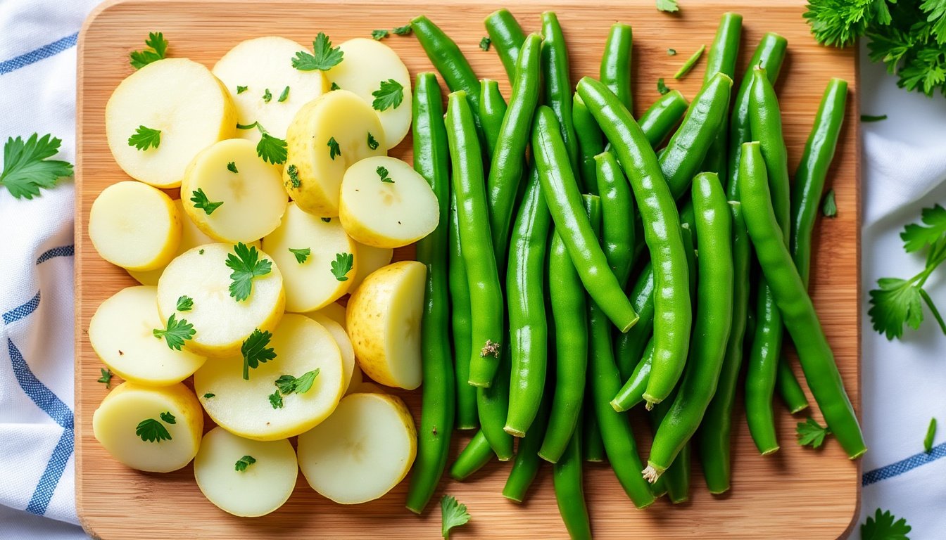 découvrez notre recette savoureuse de salade de pommes de terre aux haricots verts, relevée d'une délicieuse moutarde à l’ancienne. un plat frais, parfait pour accompagner vos repas estivaux ou à partager en toute convivialité.