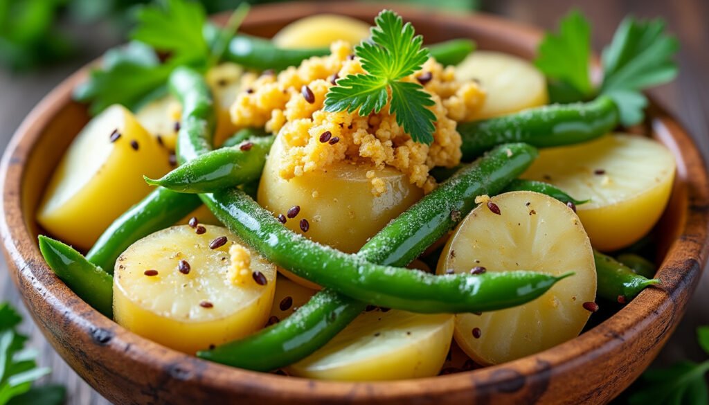 découvrez une délicieuse salade de pommes de terre aux haricots verts, relevée par une savoureuse moutarde à l’ancienne. fraîcheur, simplicité et saveurs authentiques réunies pour un accompagnement parfait ou un repas léger.