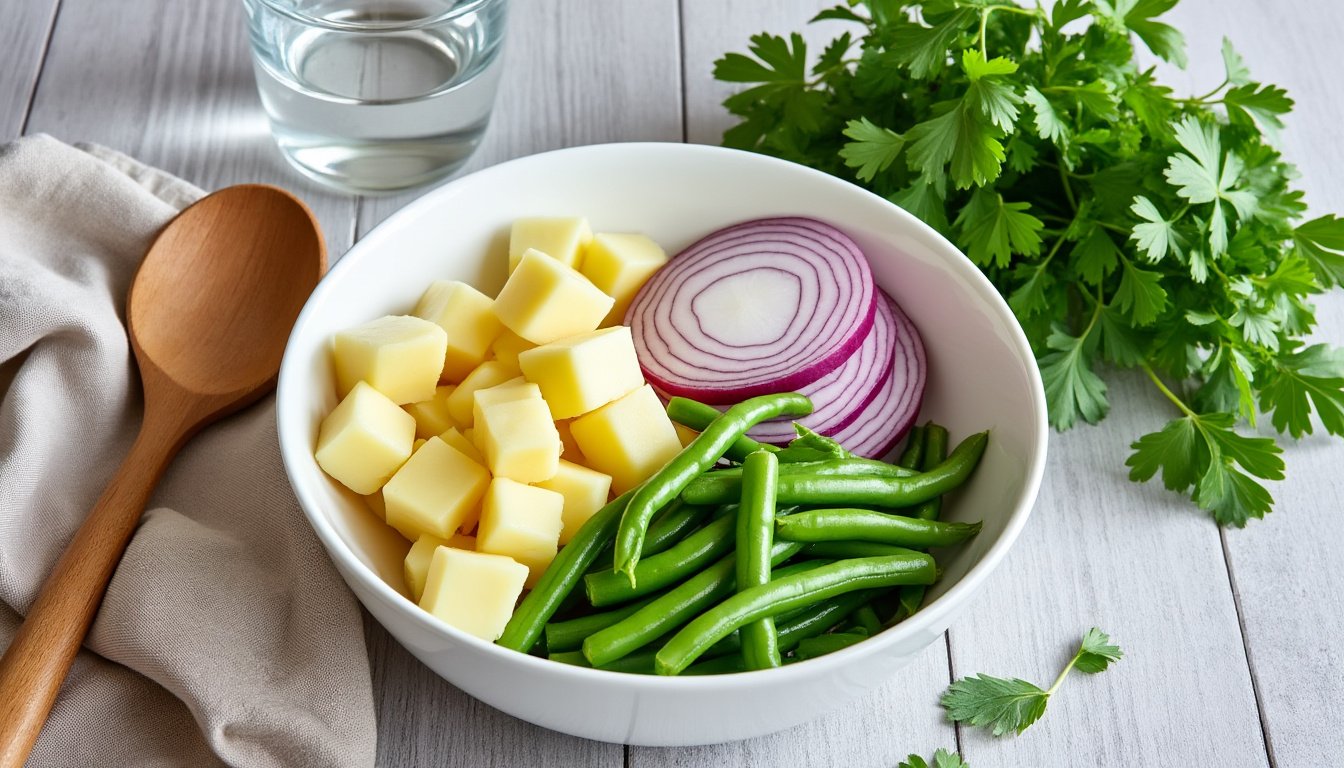 découvrez une savoureuse salade de pommes de terre et haricots verts, relevée d'une délicieuse moutarde à l’ancienne. une recette fraîche, gourmande et facile à préparer, parfaite pour accompagner vos repas d’été.