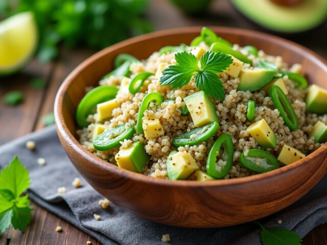 Salade de quinoa, avocat et pois gourmands