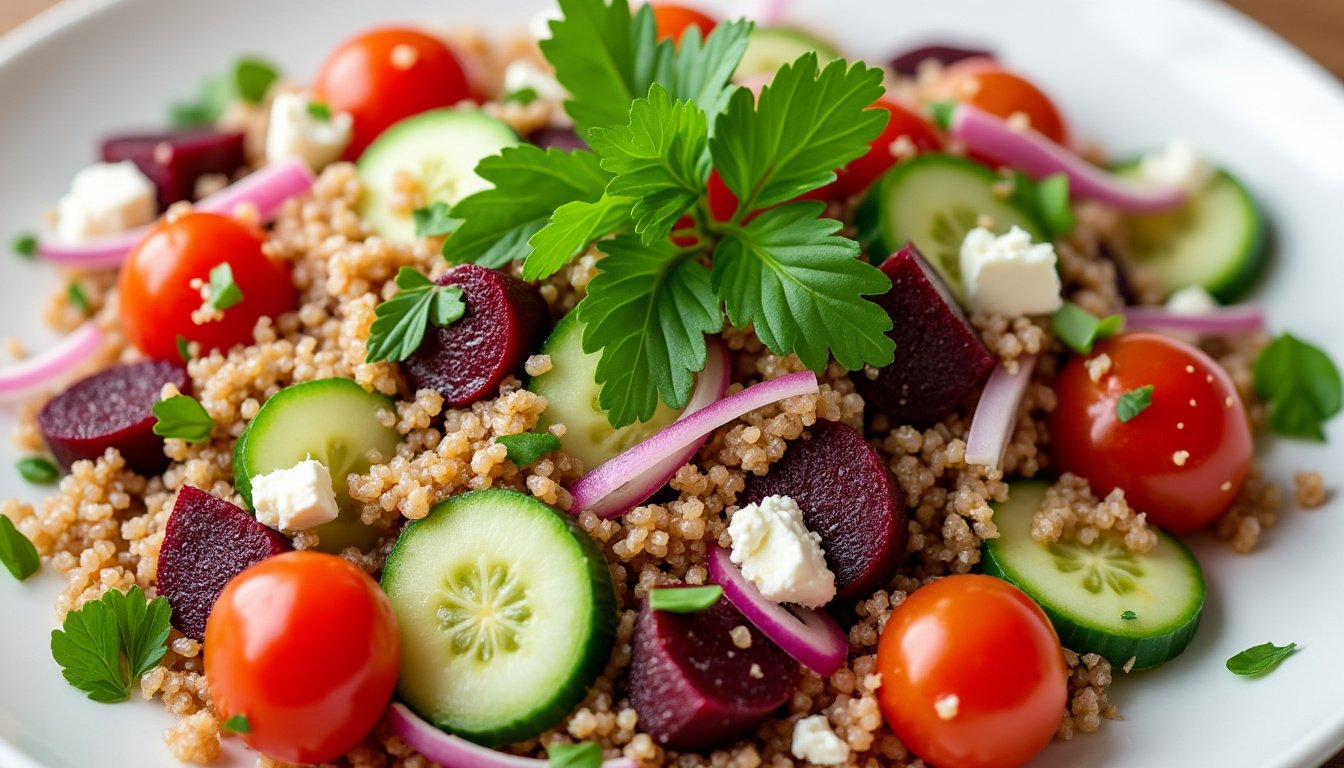 découvrez notre recette de salade de quinoa et betteraves rôties, un plat sain et savoureux, riche en couleurs et en nutriments. parfaite pour un déjeuner équilibré ou un dîner léger !