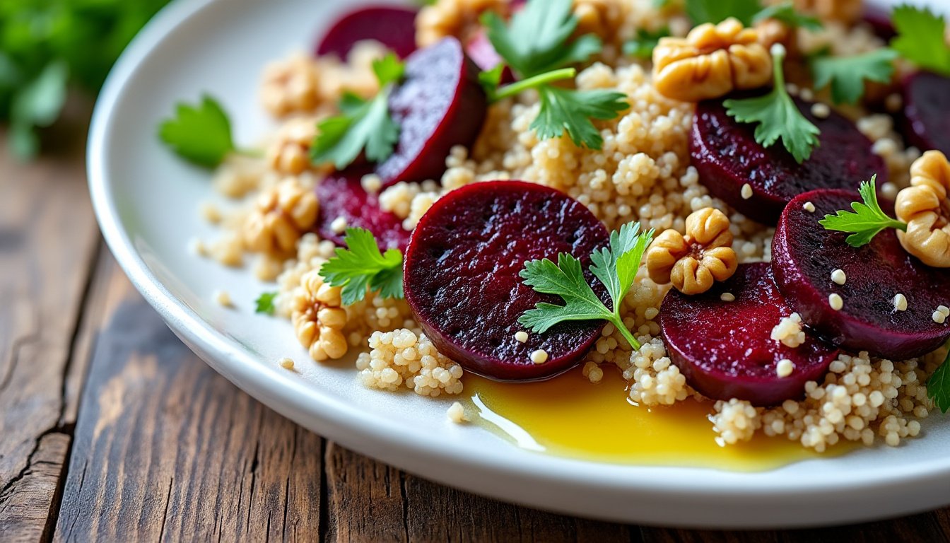 découvrez notre recette de salade de quinoa et betteraves rôties : un plat sain, coloré et savoureux, parfait pour un déjeuner léger ou un accompagnement original. facile à préparer, riche en protéines et en saveurs.