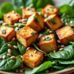 Salade d’épinards, tofu mariné et graines de tournesol