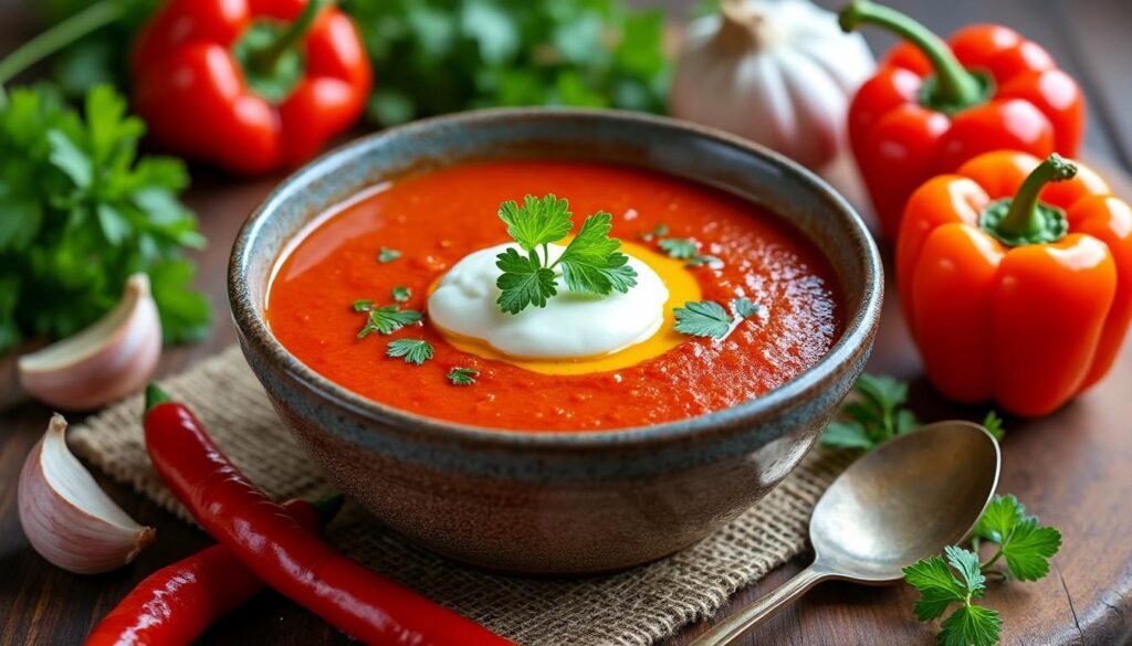 découvrez une délicieuse soupe froide de poivrons et yaourt, rafraîchissante et légère, idéale pour l’été. une recette facile, colorée et pleine de saveurs pour surprendre vos invités.
