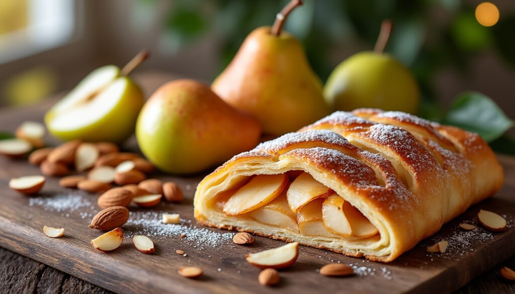savourez un délicieux strudel aux poires et amandes, une pâtisserie croustillante garnie de fruits juteux et de noix croquantes. découvrez la recette facile et gourmande idéale pour vos desserts ou goûters.