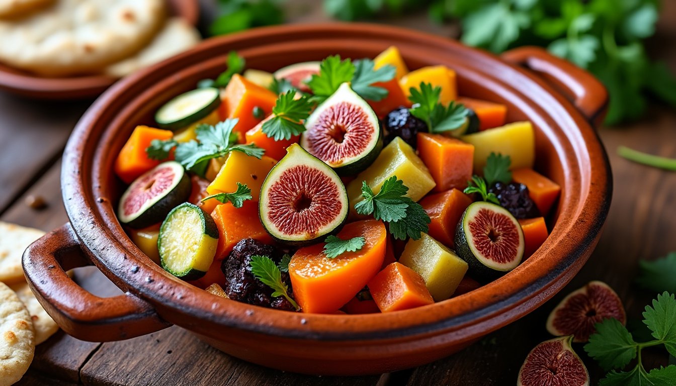 découvrez notre recette de tajine de légumes aux figues séchées : un plat marocain savoureux, alliant douceur et épices, parfait pour un repas végétarien gourmand et convivial.