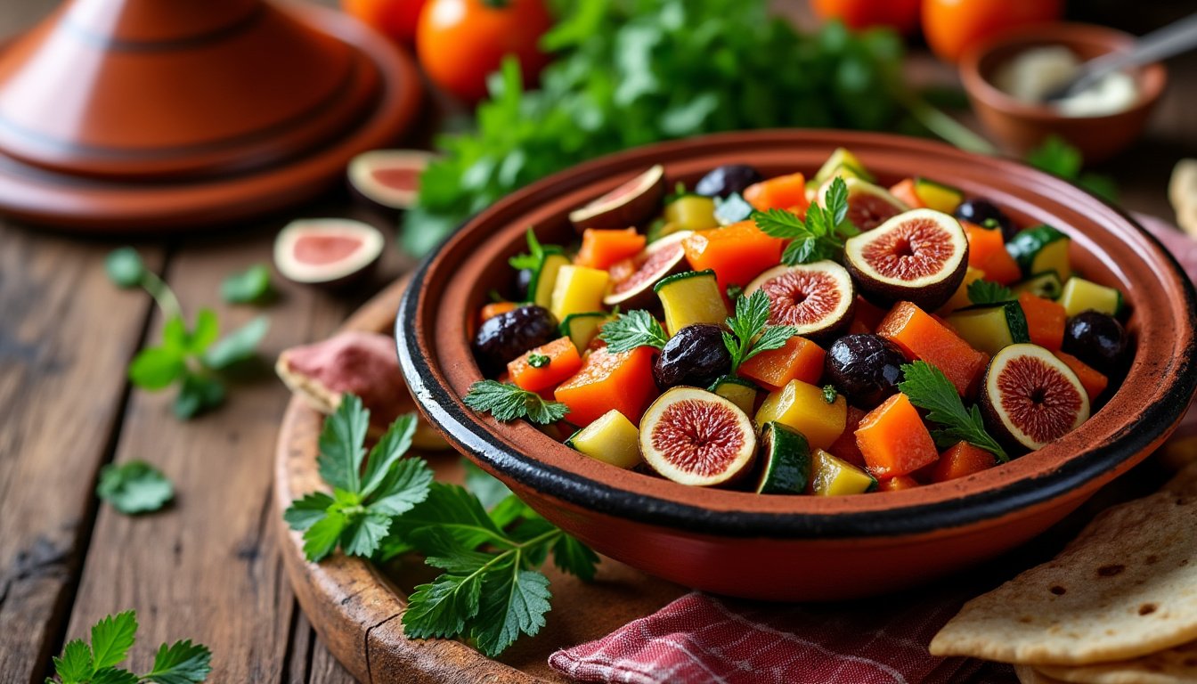 découvrez notre recette savoureuse de tajine de légumes aux figues séchées : un plat parfumé, coloré et facile à préparer, parfait pour un repas sain et gourmand. idéal pour régaler toute la famille !
