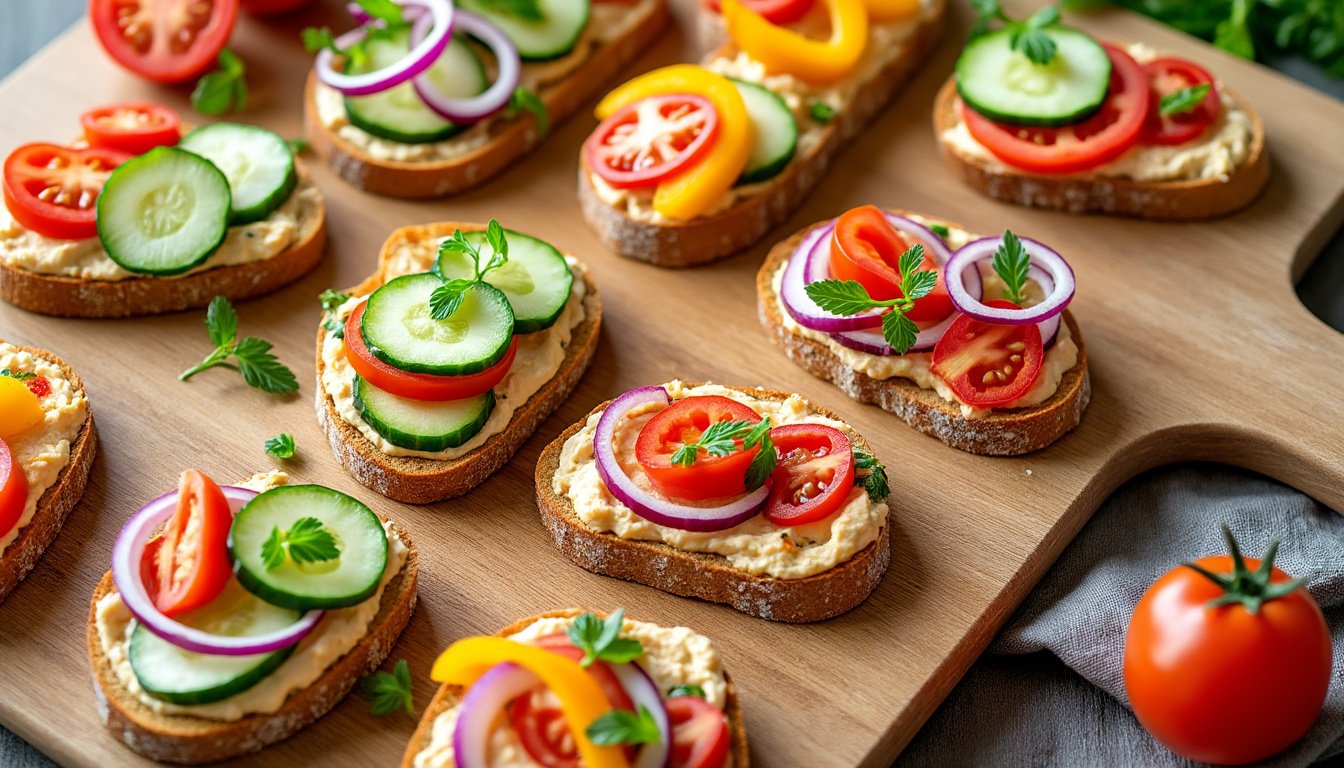 découvrez notre recette de tartines de houmous et légumes rôtis : une idée gourmande, saine et facile à préparer pour un repas léger ou un apéritif savoureux. parfait pour faire le plein de saveurs et de couleurs !