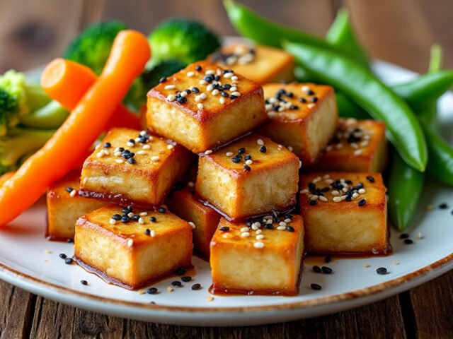 Tofu poêlé aux graines de sésame et légumes vapeur